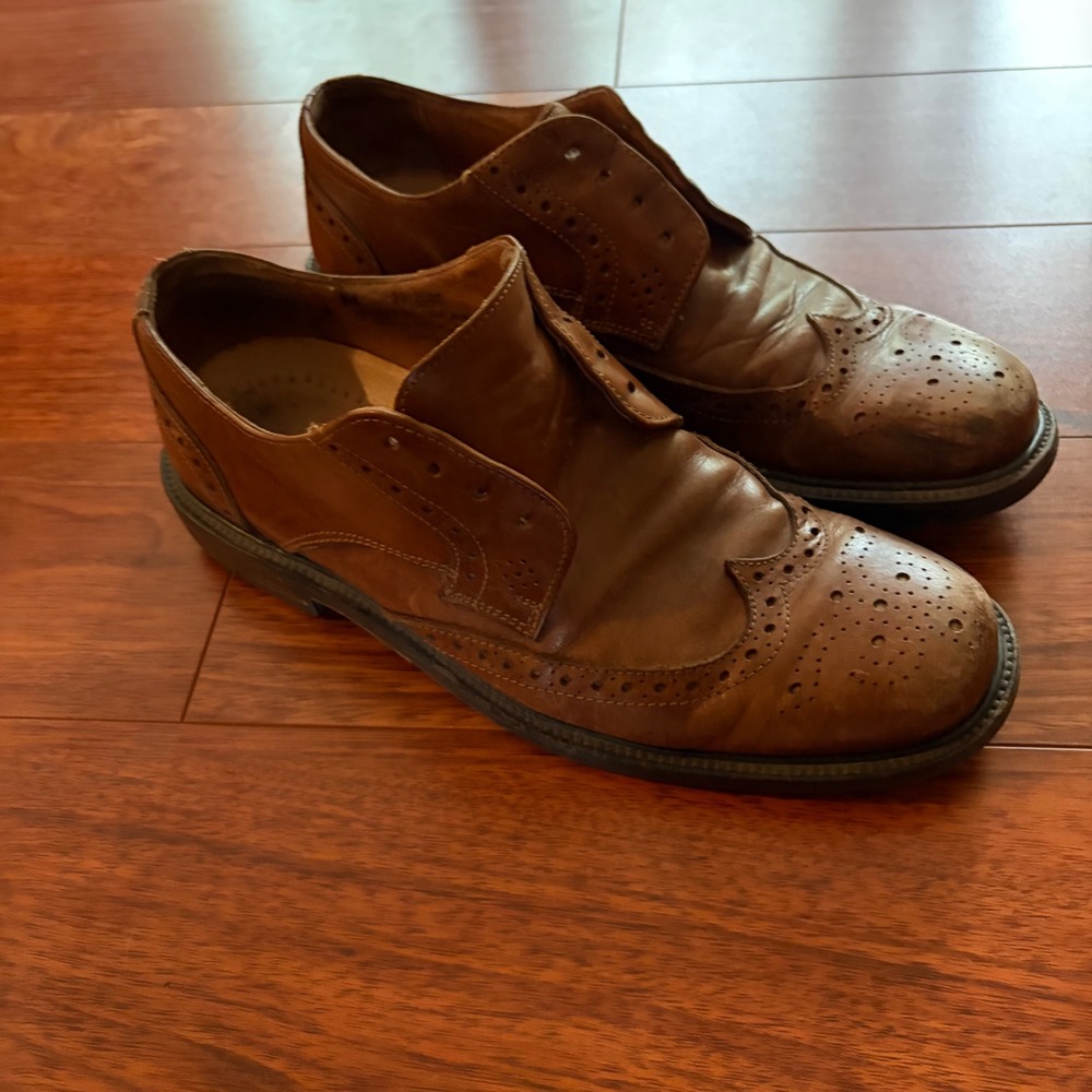 Made in Italy Brown Leather Wingtip Brogue Oxfords Johnston & Murphy Mens 8-10 M
